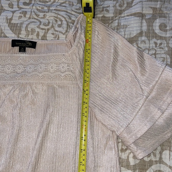 Champagne Pleated Lace-Trim Square Neck Tunic - Picture 9 of 9